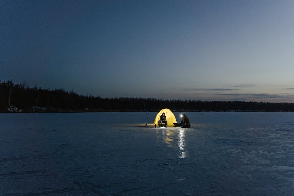 Northern lights ice fishing night
