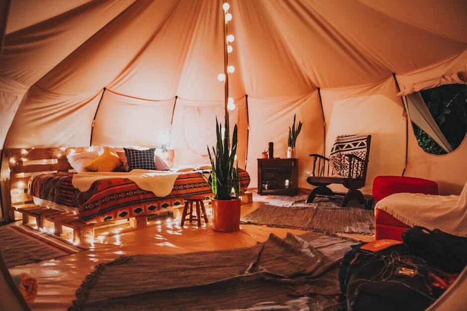 Interior of luxury warm tent